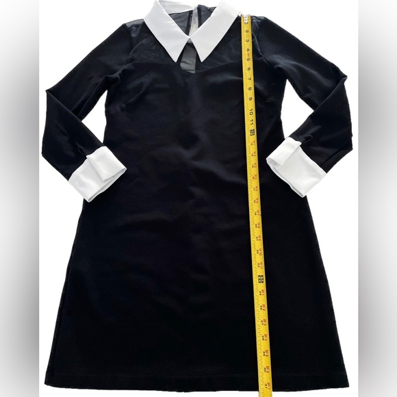 Boston Proper Black Sheer Mesh Panel Dress White Collar Cuffs Size 10 - Picture 9 of 11